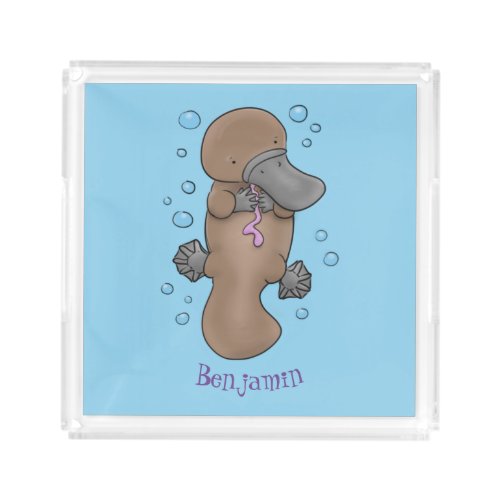 Cute happy baby platypus cartoon illustration acrylic tray