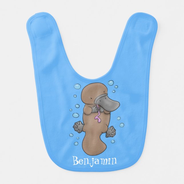 Cute happy baby platypus cartoon illustration baby bib (Front)
