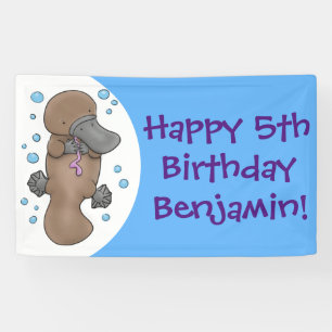 Cute happy baby platypus cartoon illustration banner