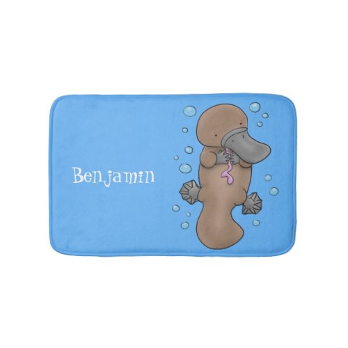 Cute happy baby platypus cartoon illustration bath mat