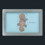 Cute happy baby platypus cartoon illustration belt buckle<br><div class="desc">For platypus lovers! This happy baby platypus with bubbles in cartoon illustration style and is great fun.</div>