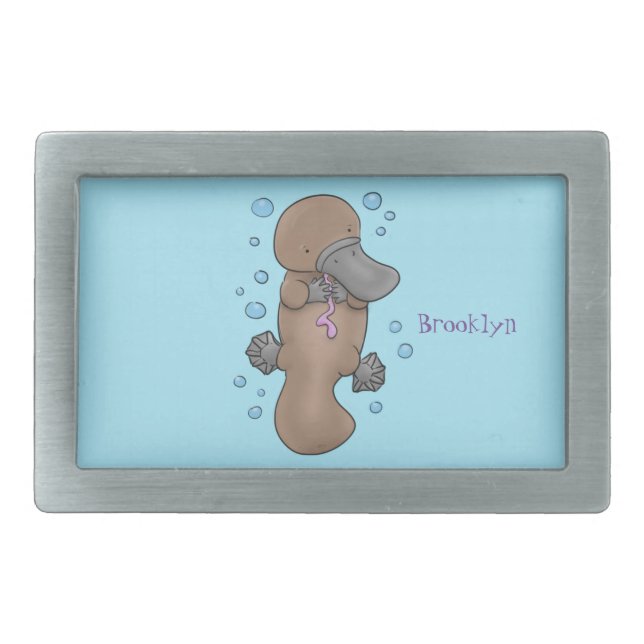 Cute happy baby platypus cartoon illustration belt buckle (Front)