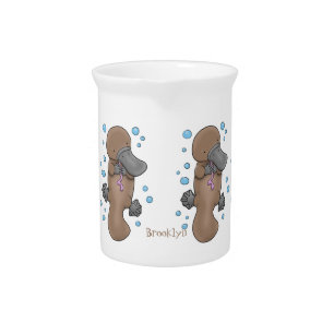 Cute happy baby platypus cartoon illustration beverage pitcher
