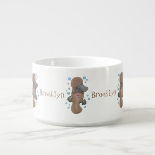 Cute happy baby platypus cartoon illustration bowl