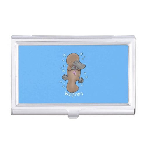 Cute happy baby platypus cartoon illustration business card case