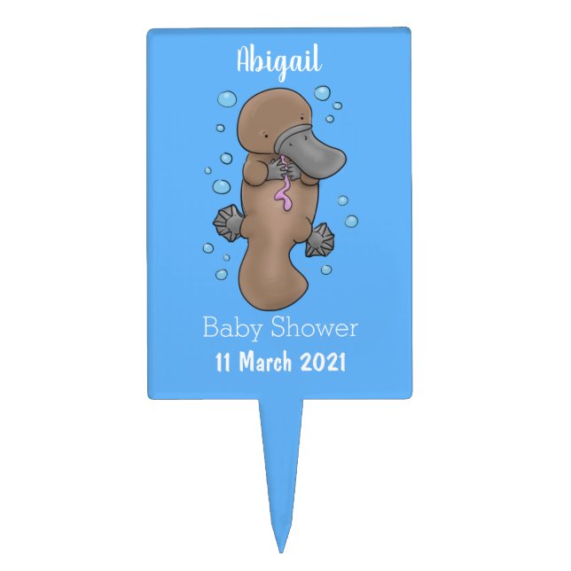 Cute happy baby platypus cartoon illustration cake topper (Front)