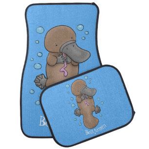 Cute happy baby platypus cartoon illustration car floor mat