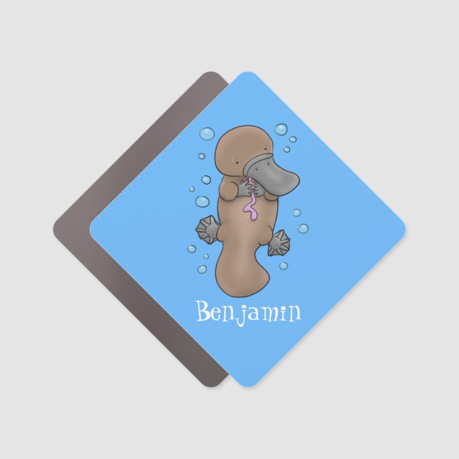 Cute happy baby platypus cartoon illustration car magnet (Front)