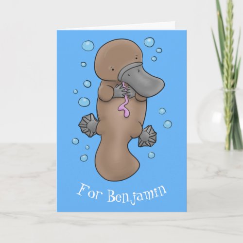 Cute happy baby platypus cartoon illustration card