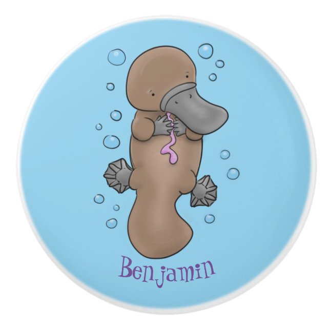 Cute happy baby platypus cartoon illustration ceramic knob (Front)