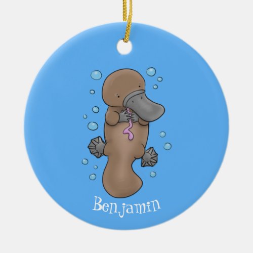 Cute happy baby platypus cartoon illustration ceramic ornament