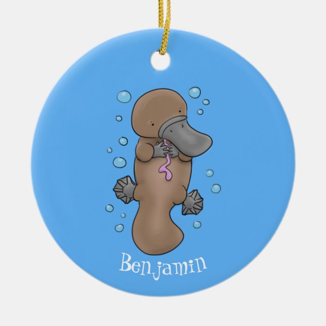 Cute happy baby platypus cartoon illustration ceramic ornament (Front)