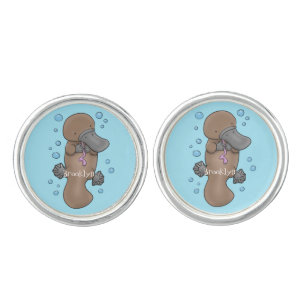 Cute happy baby platypus cartoon illustration cufflinks