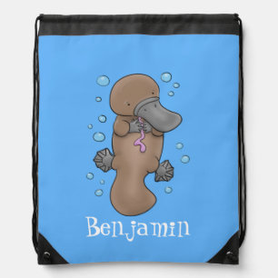 Cute happy baby platypus cartoon illustration drawstring bag