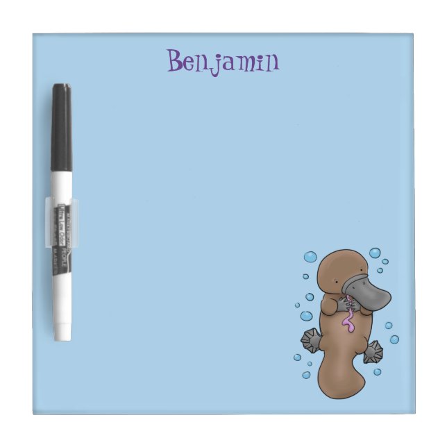 Cute happy baby platypus cartoon illustration dry erase board (Front)