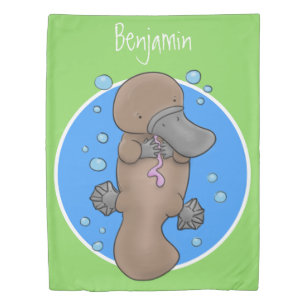 Cute happy baby platypus cartoon illustration duvet cover