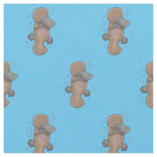 Cute happy baby platypus cartoon illustration fabric (Close Up)