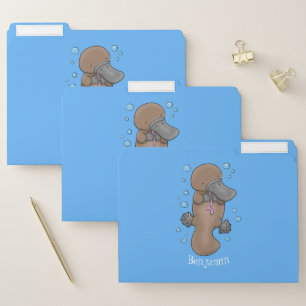 Cute happy baby platypus cartoon illustration file folder
