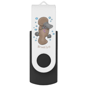 Cute happy baby platypus cartoon illustration flash drive