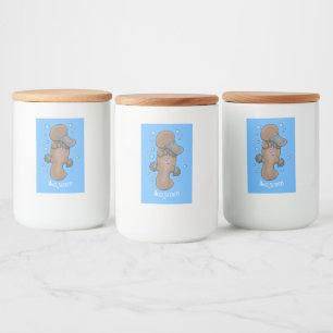 Cute happy baby platypus cartoon illustration food label