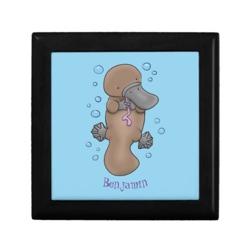 Cute happy baby platypus cartoon illustration gift box