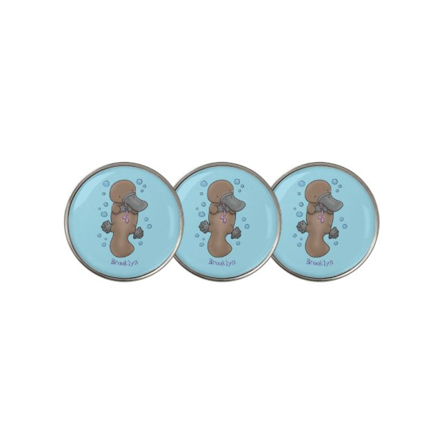 Cute happy baby platypus cartoon illustration golf ball marker (3 Up)
