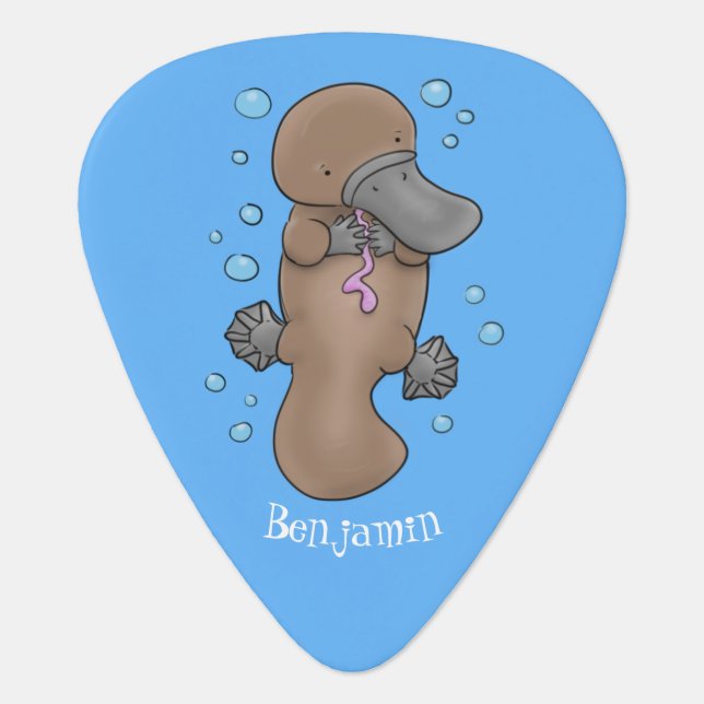 Cute happy baby platypus cartoon illustration guitar pick (Front)
