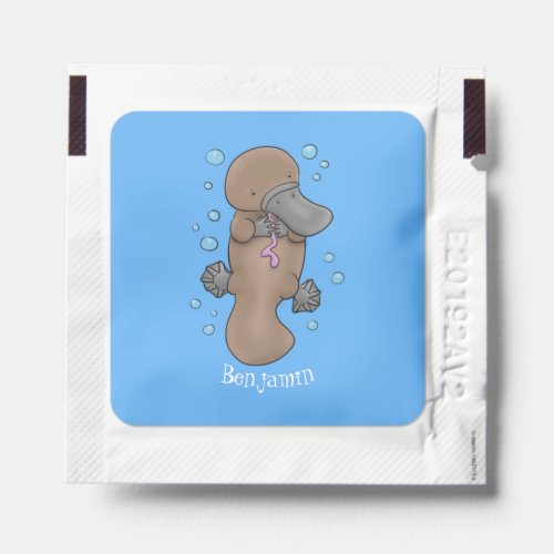 Cute happy baby platypus cartoon illustration hand sanitizer packet
