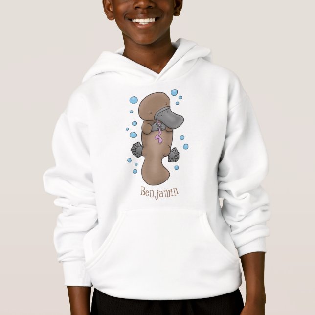 Cute happy baby platypus cartoon illustration hoodie (Front)