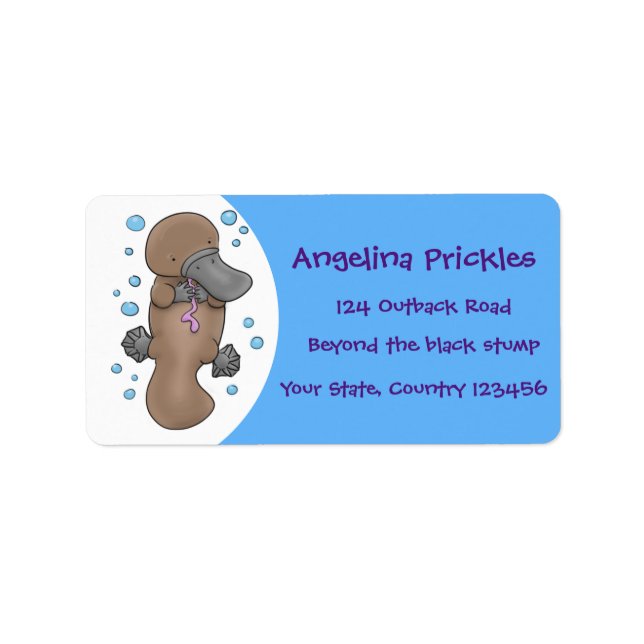 Cute happy baby platypus cartoon illustration label (Front)