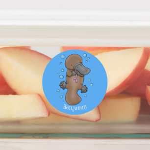 Cute happy baby platypus cartoon illustration labels