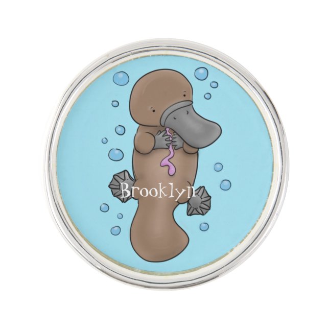 Cute happy baby platypus cartoon illustration lapel pin (Front)