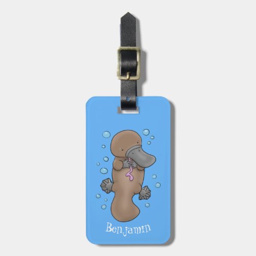 Cute happy baby platypus cartoon illustration luggage tag