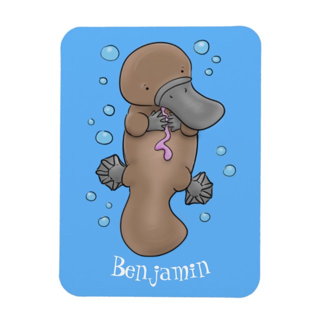 Cute happy baby platypus cartoon illustration magnet (Vertical)
