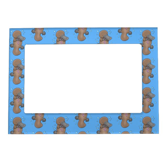 Cute happy baby platypus cartoon illustration magnetic frame (Front)