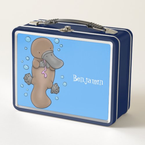 Cute happy baby platypus cartoon illustration metal lunch box