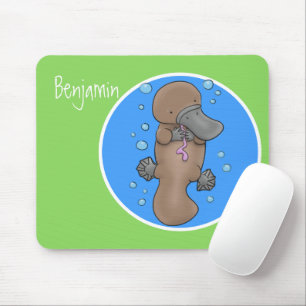 Cute happy baby platypus cartoon illustration mouse pad