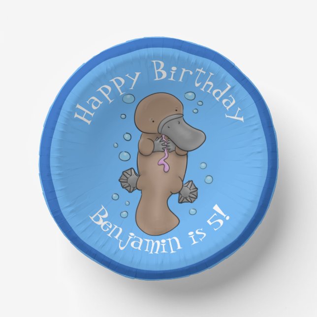 Cute happy baby platypus cartoon illustration paper bowls (Front)