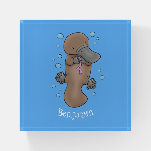Cute happy baby platypus cartoon illustration paperweight (Front)