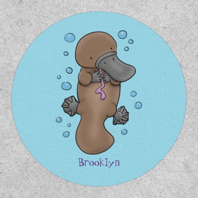 Cute happy baby platypus cartoon illustration patch (Front)