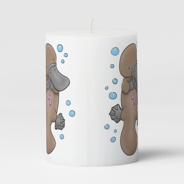 Cute happy baby platypus cartoon illustration pillar candle (Back)
