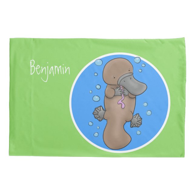 Cute happy baby platypus cartoon illustration pillow case (Back)