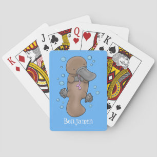 Cute happy baby platypus cartoon illustration poker cards