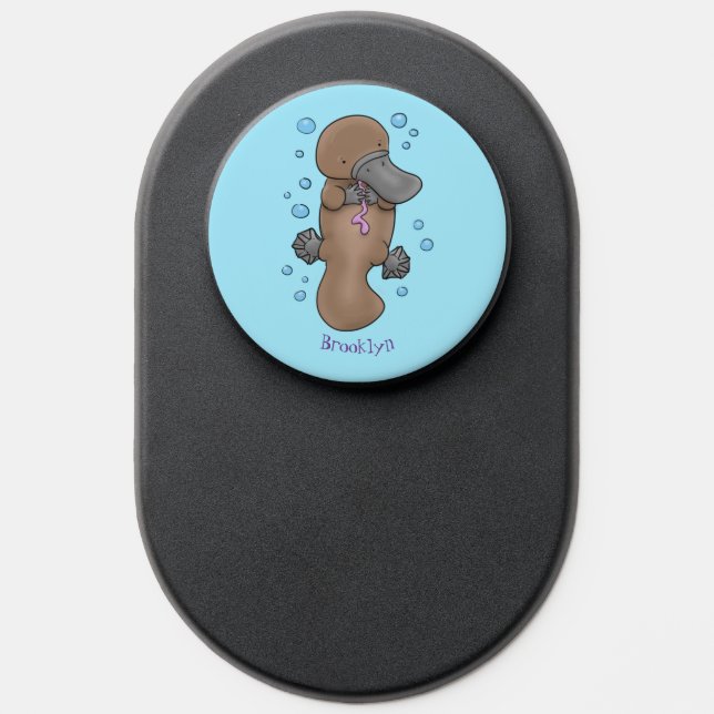 Cute happy baby platypus cartoon illustration PopSocket (Popsocket)