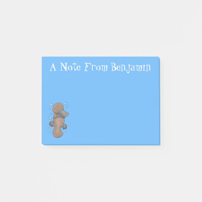 Cute happy baby platypus cartoon illustration post-it notes (Front)