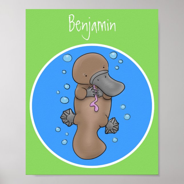 Cute happy baby platypus cartoon illustration poster (Front)