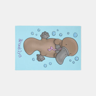 Cute happy baby platypus cartoon illustration rug