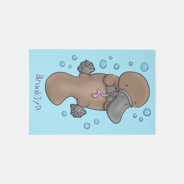 Cute happy baby platypus cartoon illustration rug (Front)