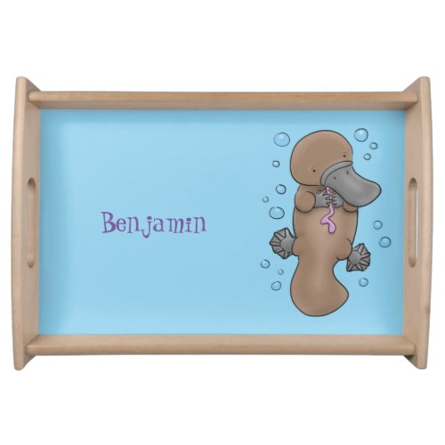 Cute happy baby platypus cartoon illustration serving tray