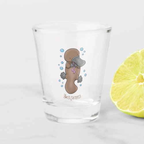 Cute happy baby platypus cartoon illustration shot glass